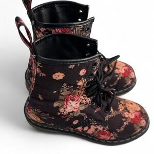 Black Floral Dr. Martens Boots - Size 7US 38EU